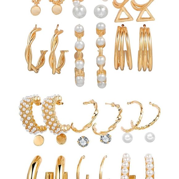 18 pairs Fashion Latest Earrings Combo Set Crystal Pearl Stud Earrings for Women - Picture 4 of 10